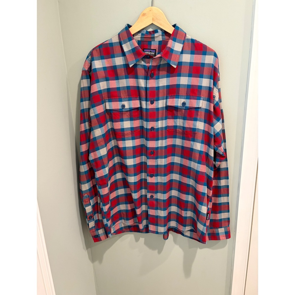 Patagonia Mens Organic Cotton Plaid Button Down Shirt Red Blue Large 223973